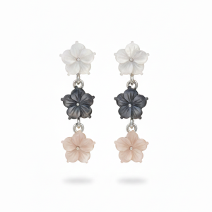 Boucles d'oreilles trois fleurs cerise
